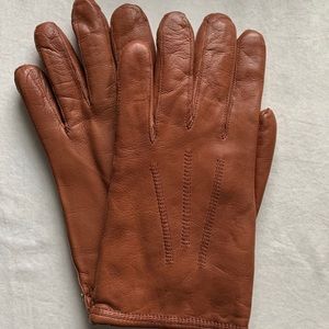 Christian Dior brown leather gloves medium cashmere lined